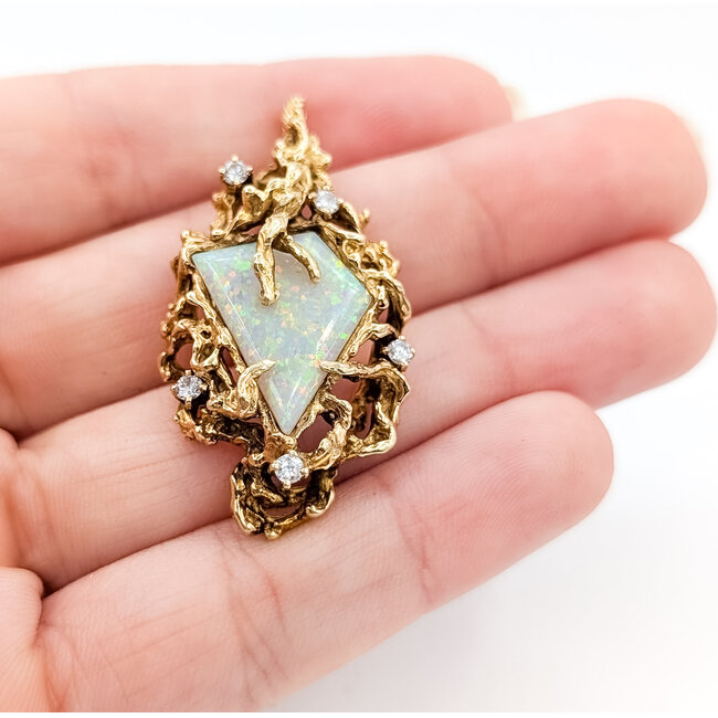 Pendant Nugget .16ctw Round Diamonds 3.5ct Australian Opal 18ky 1.6x.8" 7.94g 226050010