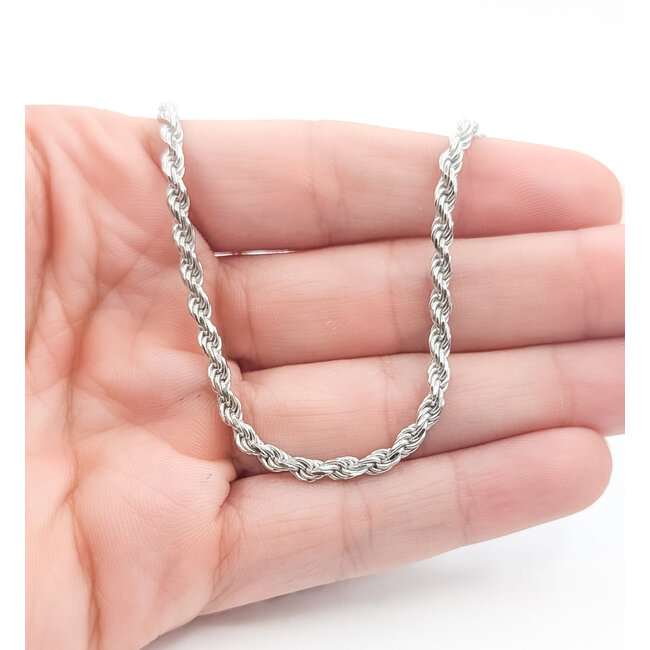 Necklace Diamond-Cut Rope Chain Rhodium Plated 925 3mm 20" 126052013