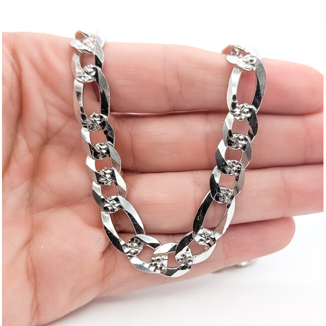 Necklace Pave Figaro Chain Rhodium Plated 925 7.8mm 20" 126052012