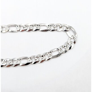 Necklace Pave Figaro Chain Rhodium Plated 925 7.8mm 20" 126052012
