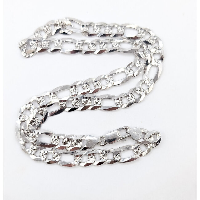 Necklace Pave Figaro Chain Rhodium Plated 925 7.8mm 20" 126052012