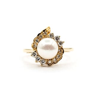 Ring Halo .20ctw Round Diamonds 7mm Pearl 14ky 14mm Sz6.5 3.59g 126040113