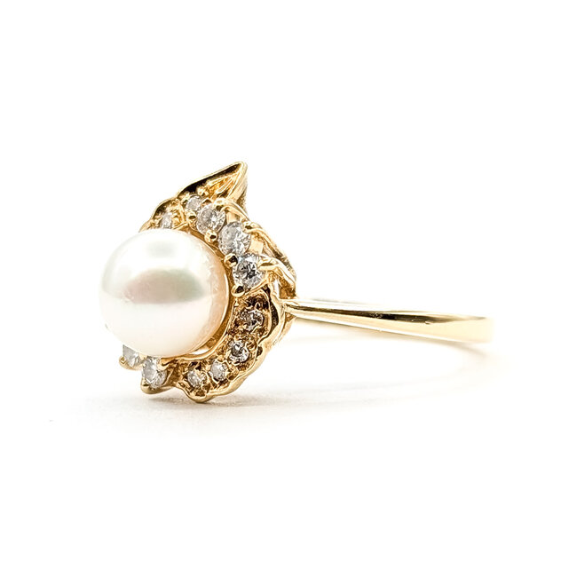 Ring Halo .20ctw Round Diamonds 7mm Pearl 14ky 14mm Sz6.5 3.59g 126040113