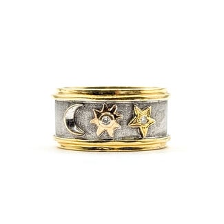 Ring Moon, Sun, Star .03ctw Round Diamonds 18ktt 10mm Sz5.75 8.78g 126040110