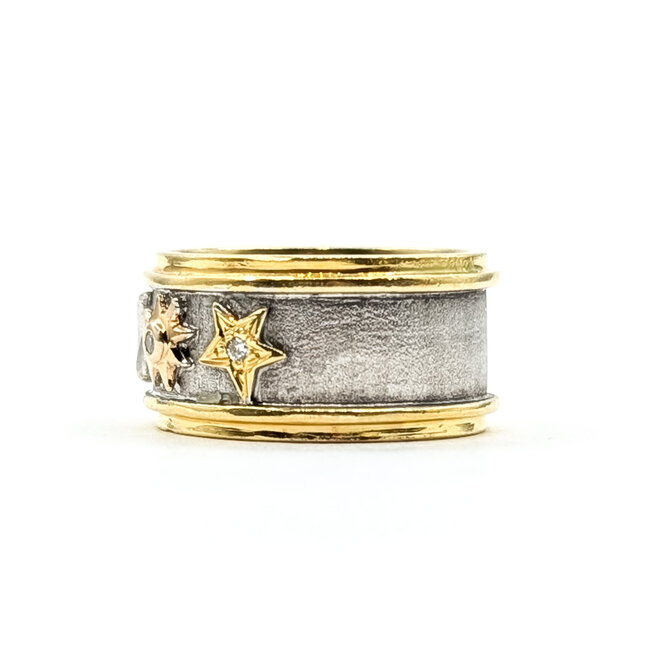 Ring Moon, Sun, Star .03ctw Round Diamonds 18ktt 10mm Sz5.75 8.78g 126040110