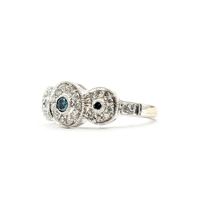 Ring 3-Station Halo .40ctw Round Diamonds 14kw 8.5mm Sz6.5 4.12g 126040109