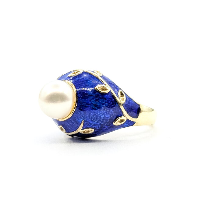 Ring Enamel 7.5mm Pearl 14ky 14mm Sz5 8.66g 126040122