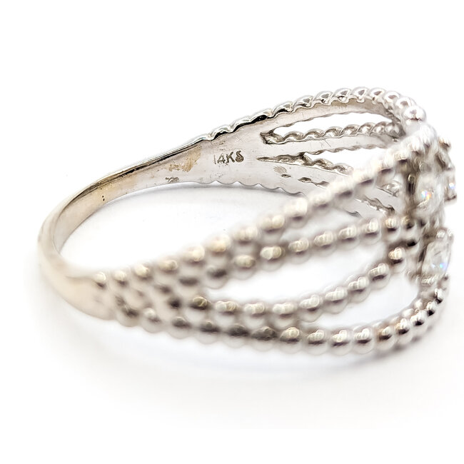 Ring Beaded Criss Cross .30ctw Round Diamonds 14kw 11mm Sz10.5 4.54g 126040115