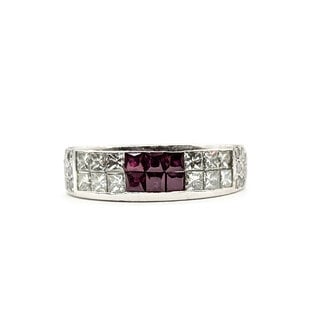 Ring Invisible Set 1.00ctw Round & Princess Diamonds .40ctw Rubies 14kw 5.75mm Sz6.5 4.98g 126040119