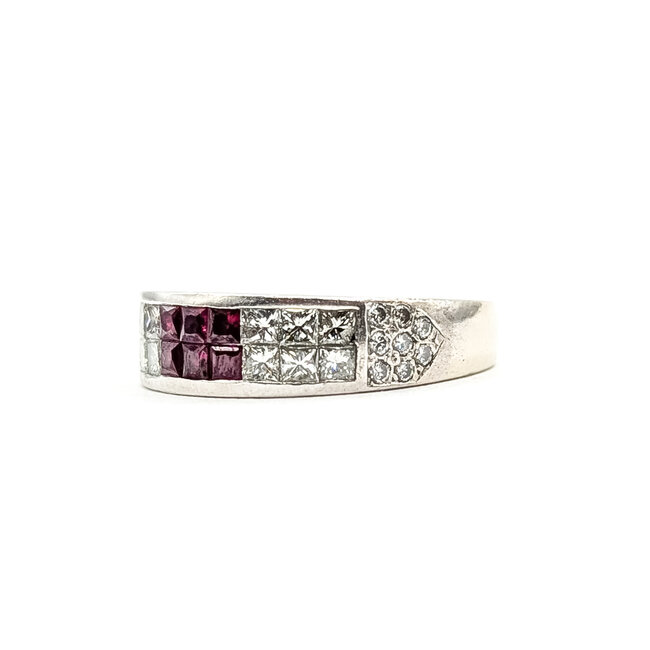 Ring Invisible Set 1.00ctw Round & Princess Diamonds .40ctw Rubies 14kw 5.75mm Sz6.5 4.98g 126040119