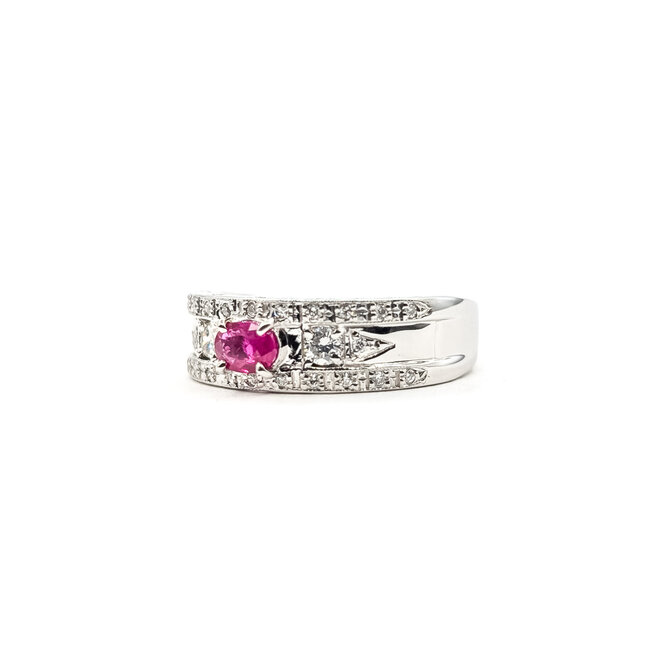 Ring Milgrain 0.3ctw Round Diamonds .55ct Red Ruby 900pt 7mm Sz10 126010017