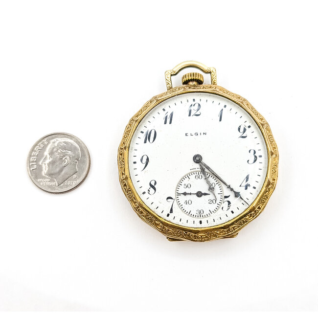 Pocket Watch Elgin National Watch Company 17 jewels Yr. 1928 "1931 Engraving" 42mm Gold Plate Watch Only 126046024