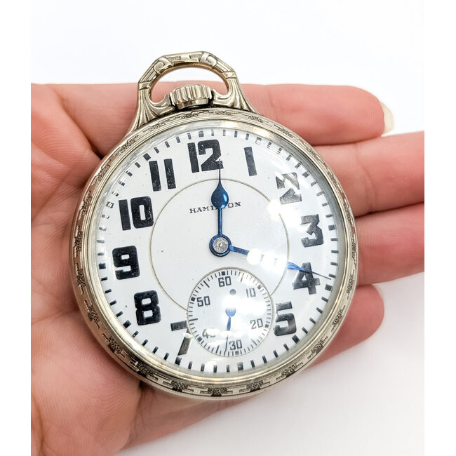 Pocket Watch Hamilton 992 Yr. 1918 50mm White Gold Plate Watch Only 126046020