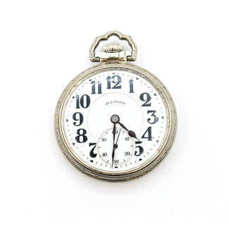 Pocket Watch Illinois Watch Company Bunn Special Yr. 1926 50mm White Gold Plate Watch Only 126046019