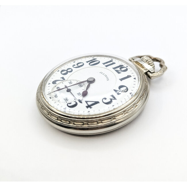 Pocket Watch Illinois Watch Company Bunn Special Yr. 1926 50mm White Gold Plate Watch Only 126046019