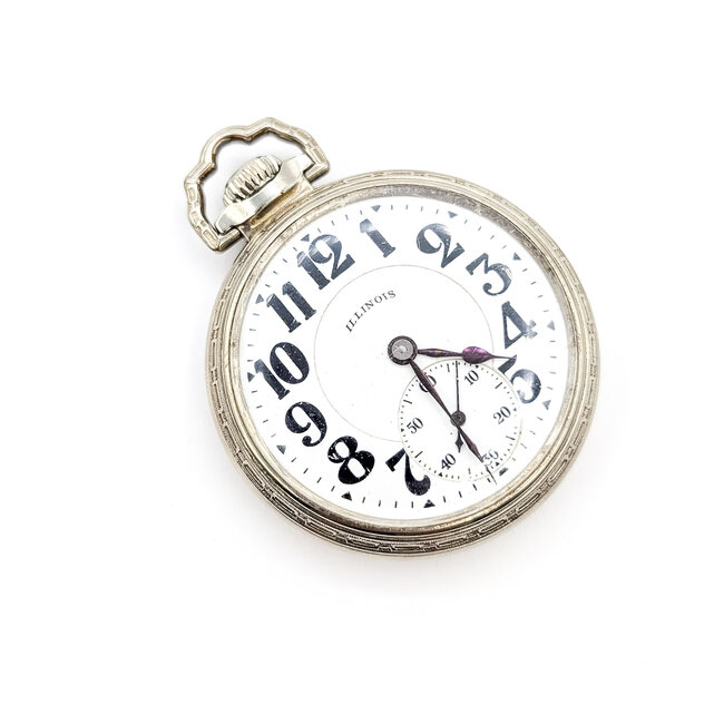 Pocket Watch Illinois Watch Company Bunn Special Yr. 1926 50mm White Gold Plate Watch Only 126046019