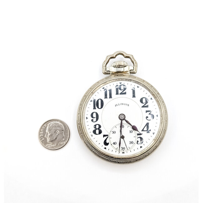 Pocket Watch Illinois Watch Company Bunn Special Yr. 1926 50mm White Gold Plate Watch Only 126046019