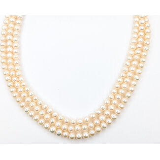 Necklace Triple Strand 6-6.5mm White Akoya Pearls 14ky 6.5mm 16" 65.5g 226050021