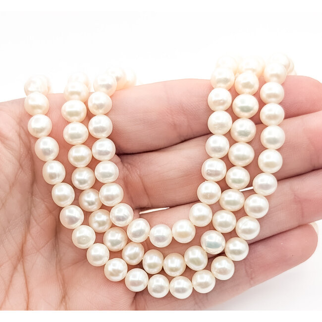 Necklace Triple Strand 6-6.5mm White Akoya Pearls 14ky 6.5mm 16" 65.5g 226050021