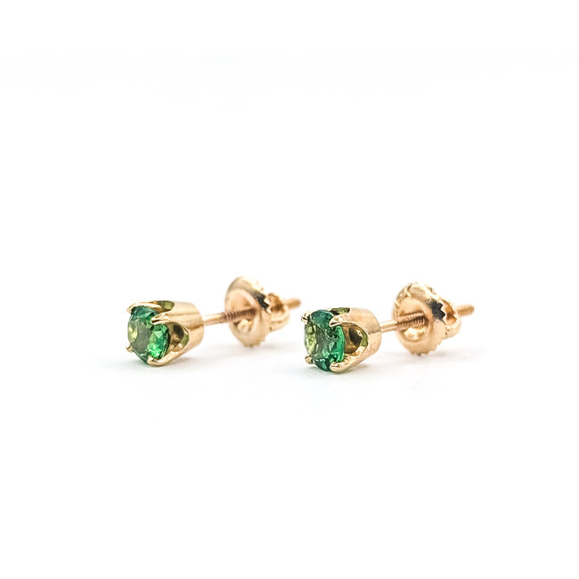 Earrings Stud Screwback .75ctw Green Tsavorite Garnet 14ky .2" 1.38g 126050053