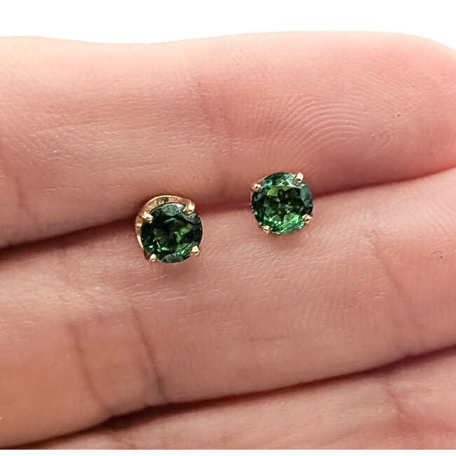 Earrings Stud Screwback .75ctw Green Tsavorite Garnet 14ky .2" 1.38g 126050053