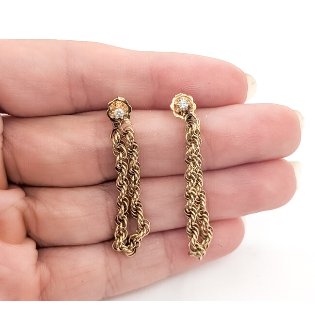 Earrings Rope Dangle Buttercup .05ctw Round Diamonds 14ky 1.4x.1" 3.35g 126050051
