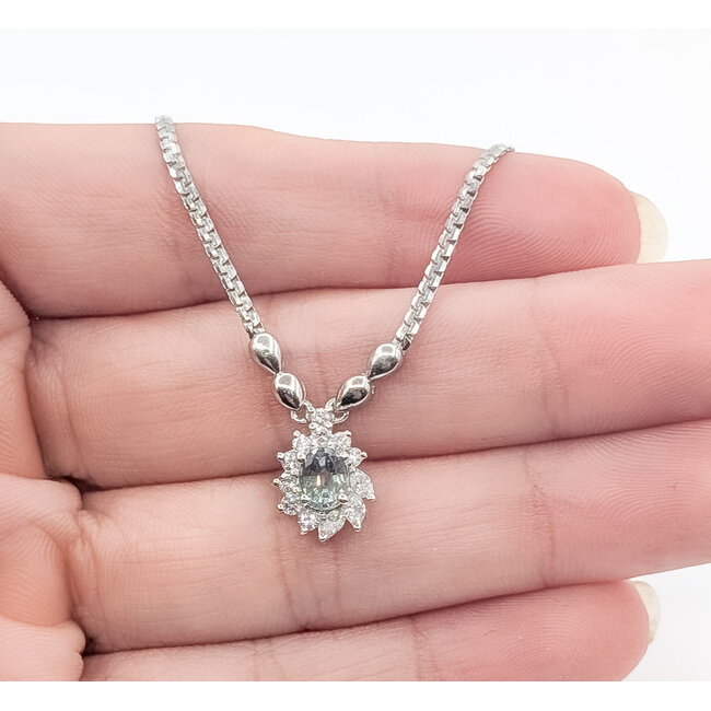 Necklace Halo .30ctw Round Diamonds GIA Report: 2231584344 .53ct Green to Purple Color Changing Alexandrite 850pt 16.5" 6.78g 125060142