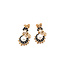 Earrings Drop Fleur Dis Lis Black Enamel 5mm & 2mm White Pearls 14ky .9x.45" 3.53g 126050049