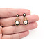 Earrings Drop Fleur Dis Lis Black Enamel 5mm & 2mm White Pearls 14ky .9x.45" 3.53g 126050049