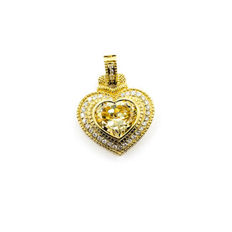 Pendant Judith Ripka Heart Cable .60ctw Round Diamonds 38x28mm Canary Crystal 18ky 1.5x1.25" 22.51g 126050054