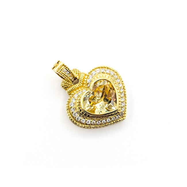 Pendant Judith Ripka Heart Cable .60ctw Round Diamonds 38x28mm Canary Crystal 18ky 1.5x1.25" 22.51g 126050054