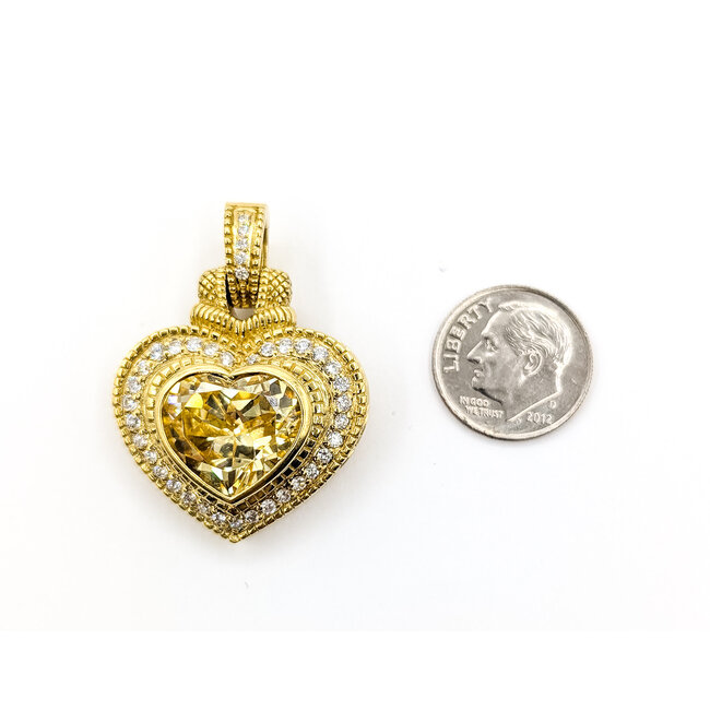 Pendant Judith Ripka Heart Cable .60ctw Round Diamonds 38x28mm Canary Crystal 18ky 1.5x1.25" 22.51g 126050054