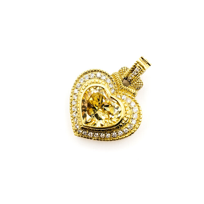 Pendant Judith Ripka Heart Cable .60ctw Round Diamonds 38x28mm Canary Crystal 18ky 1.5x1.25" 22.51g 126050054