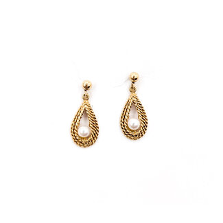 Earrings Drop Cable 3mm White Pearls 14ky .75x.3" 1.55g 126050050