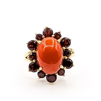 Ring Halo 6ct Red Jade 2.25ctw Red Garnet 14ky 22x17mm Sz7 6.45g 226050017