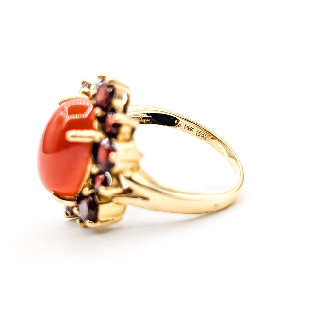 Ring Halo 6ct Red Jade 2.25ctw Red Garnet 14ky 22x17mm Sz7 6.45g 226050017