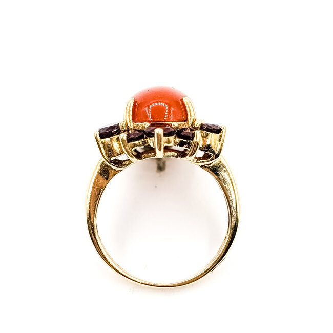 Ring Halo 6ct Red Jade 2.25ctw Red Garnet 14ky 22x17mm Sz7 6.45g 226050017