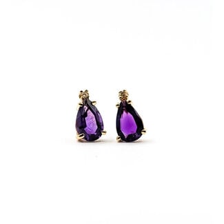 Earrings Stud 2-Stone .01ctw Round Diamonds 1.5ctw Purple Amethyst 14ky 10x6mm 1.48g 126050061