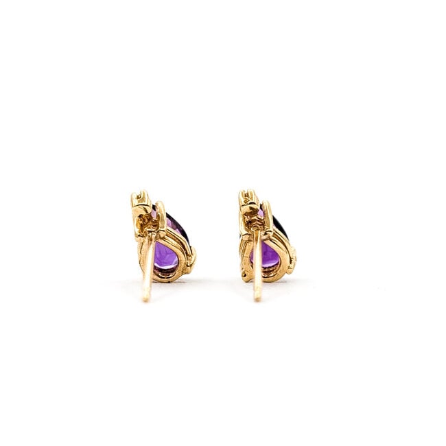 Earrings Stud 2-Stone .01ctw Round Diamonds 1.5ctw Purple Amethyst 14ky 10x6mm 1.48g 126050061