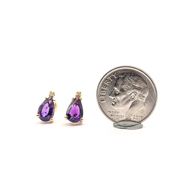Earrings Stud 2-Stone .01ctw Round Diamonds 1.5ctw Purple Amethyst 14ky 10x6mm 1.48g 126050061