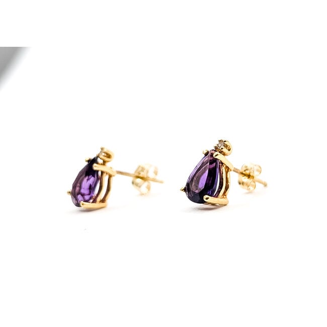 Earrings Stud 2-Stone .01ctw Round Diamonds 1.5ctw Purple Amethyst 14ky 10x6mm 1.48g 126050061