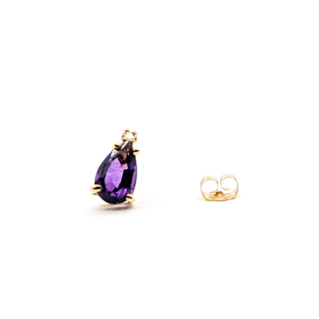 Earrings Stud 2-Stone .01ctw Round Diamonds 1.5ctw Purple Amethyst 14ky 10x6mm 1.48g 126050061
