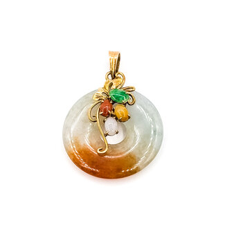Pendant Drop 23ct Multi-color Jade 14ky 1.4x1.05" 5.87g 226050020