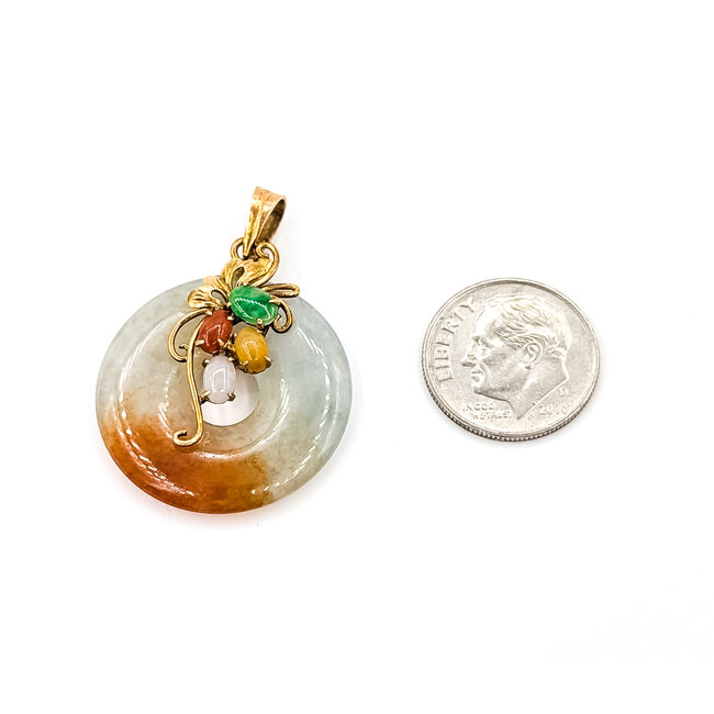 Pendant Drop 23ct Multi-color Jade 14ky 1.4x1.05" 5.87g 226050020