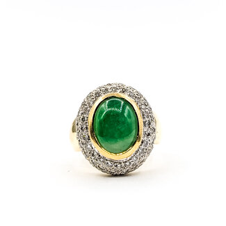Ring Halo 1.33ctw Round Diamonds 5ct Green Jade 18ky 20mm Sz7 15.93g 226050015