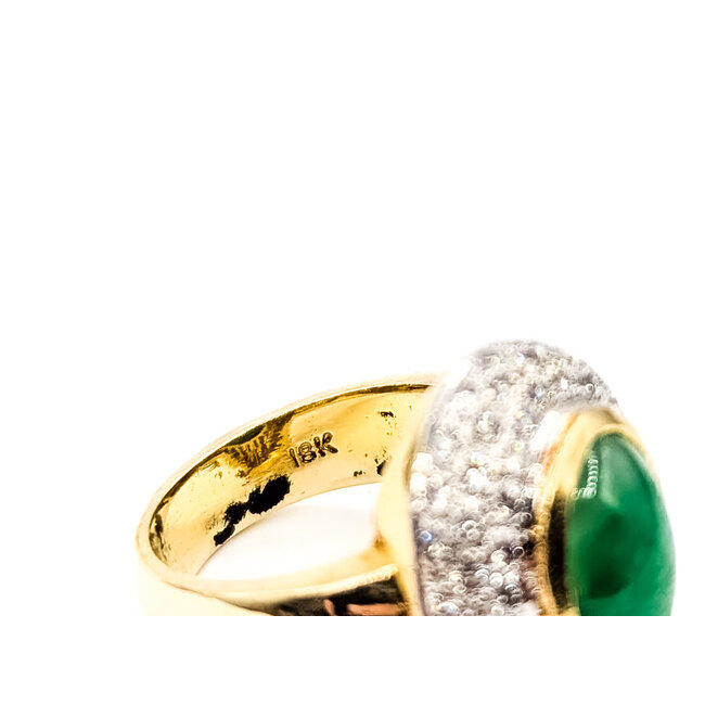 Ring Halo 1.33ctw Round Diamonds 5ct Green Jade 18ky 20mm Sz7 15.93g 226050015