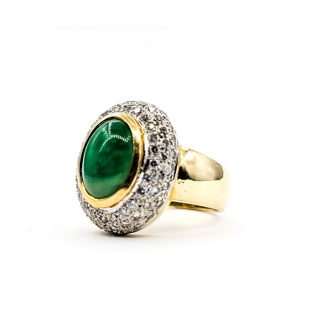 Ring Halo 1.33ctw Round Diamonds 5ct Green Jade 18ky 20mm Sz7 15.93g 226050015