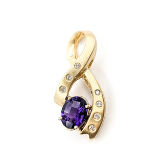 Pendant Slide Ribbon .20ctw Round Diamonds  2.2ct Purple Amethyst 14ky 1.45x.7" 8.95g 126050055