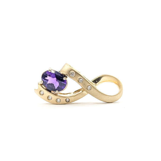 Pendant Slide Ribbon .20ctw Round Diamonds  2.2ct Purple Amethyst 14ky 1.45x.7" 8.95g 126050055