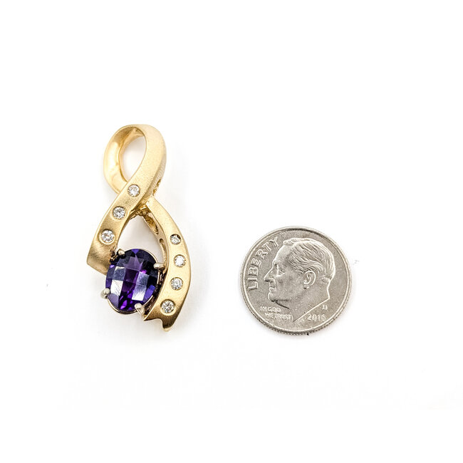 Pendant Slide Ribbon .20ctw Round Diamonds  2.2ct Purple Amethyst 14ky 1.45x.7" 8.95g 126050055